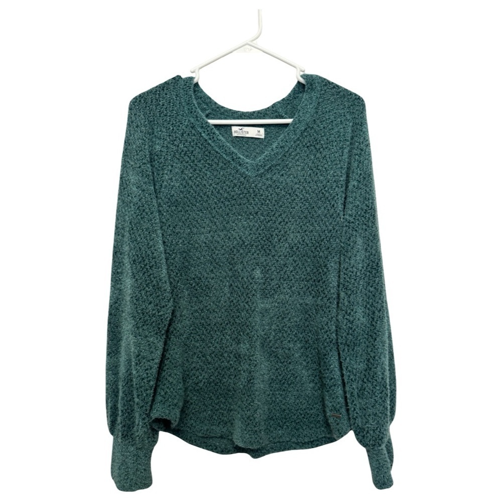Hollister Teal V-Neck Fuzzy Sweater